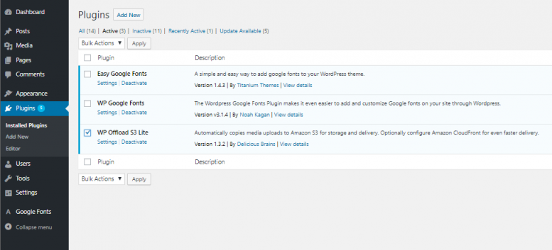 Disabled Unused Plugins
