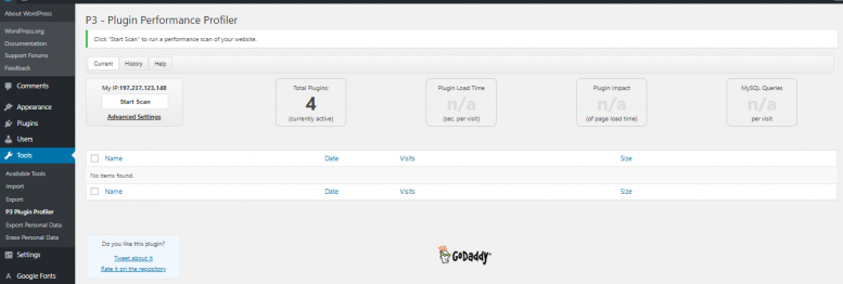Scan the site for plugin performance.