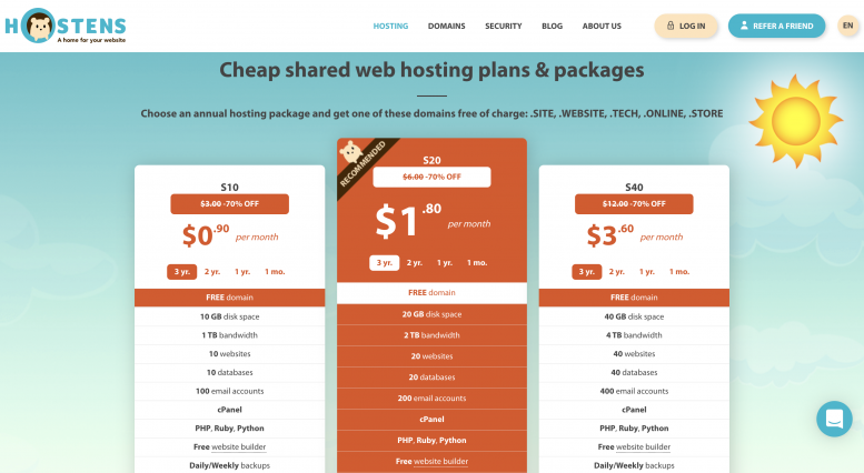 Hostens Shared hosting plans