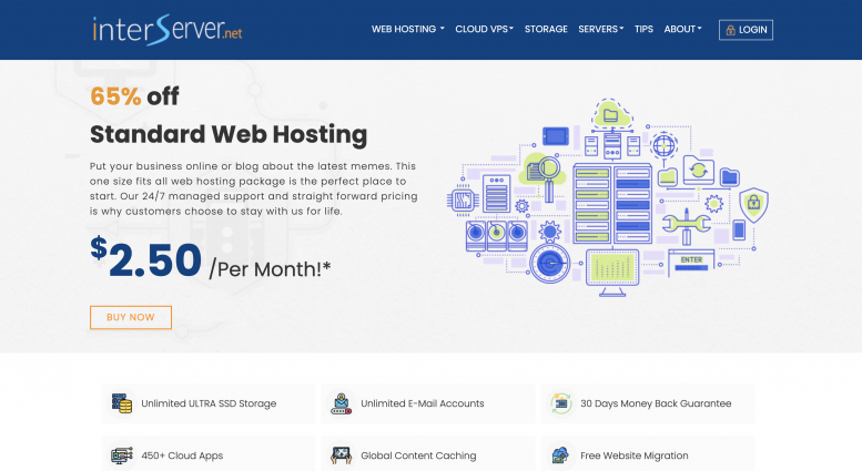screenshot of Interserver standard web hosting plan