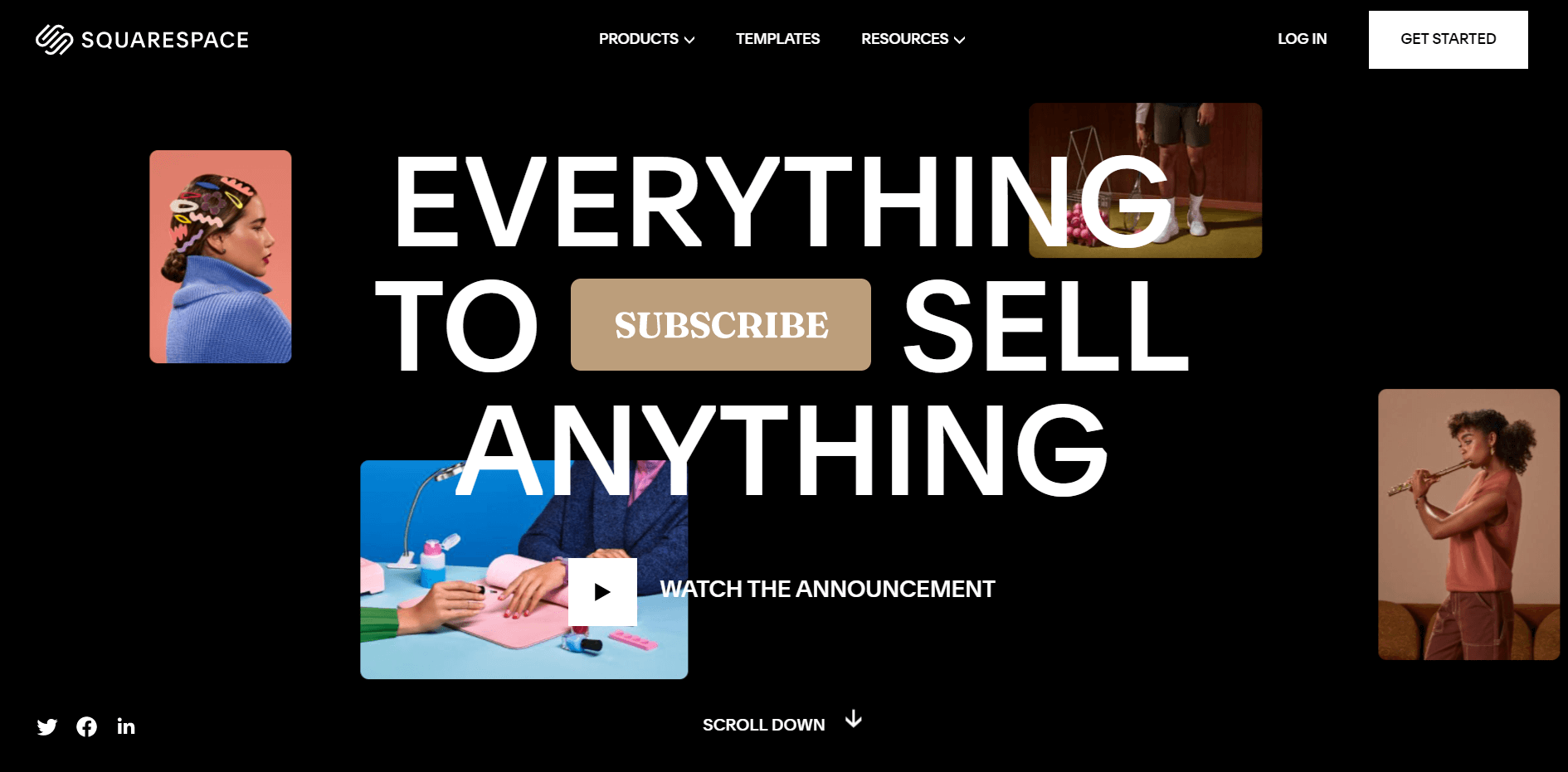 screenshot of Squarespace site 