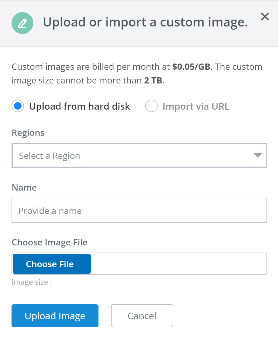 screenshot of uploading custom image