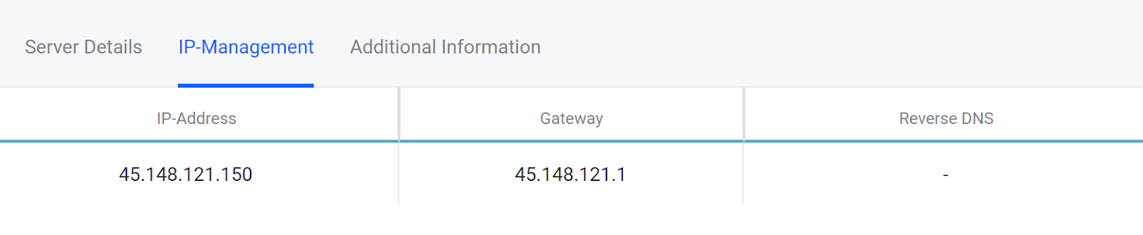 screenshot of IP-Management tab