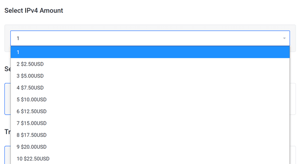 screenshot of Selecting a IPv4 Amount