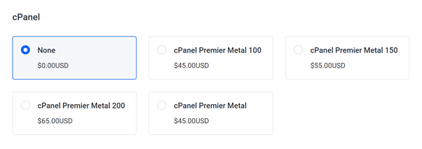 screenshot of cPanel pricing