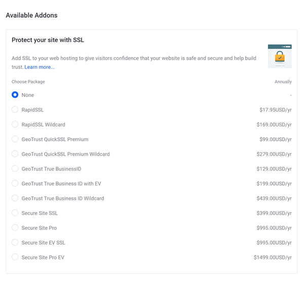 screenshot of SSL Certificates
