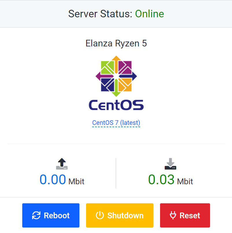 screenshot of CentOS server status