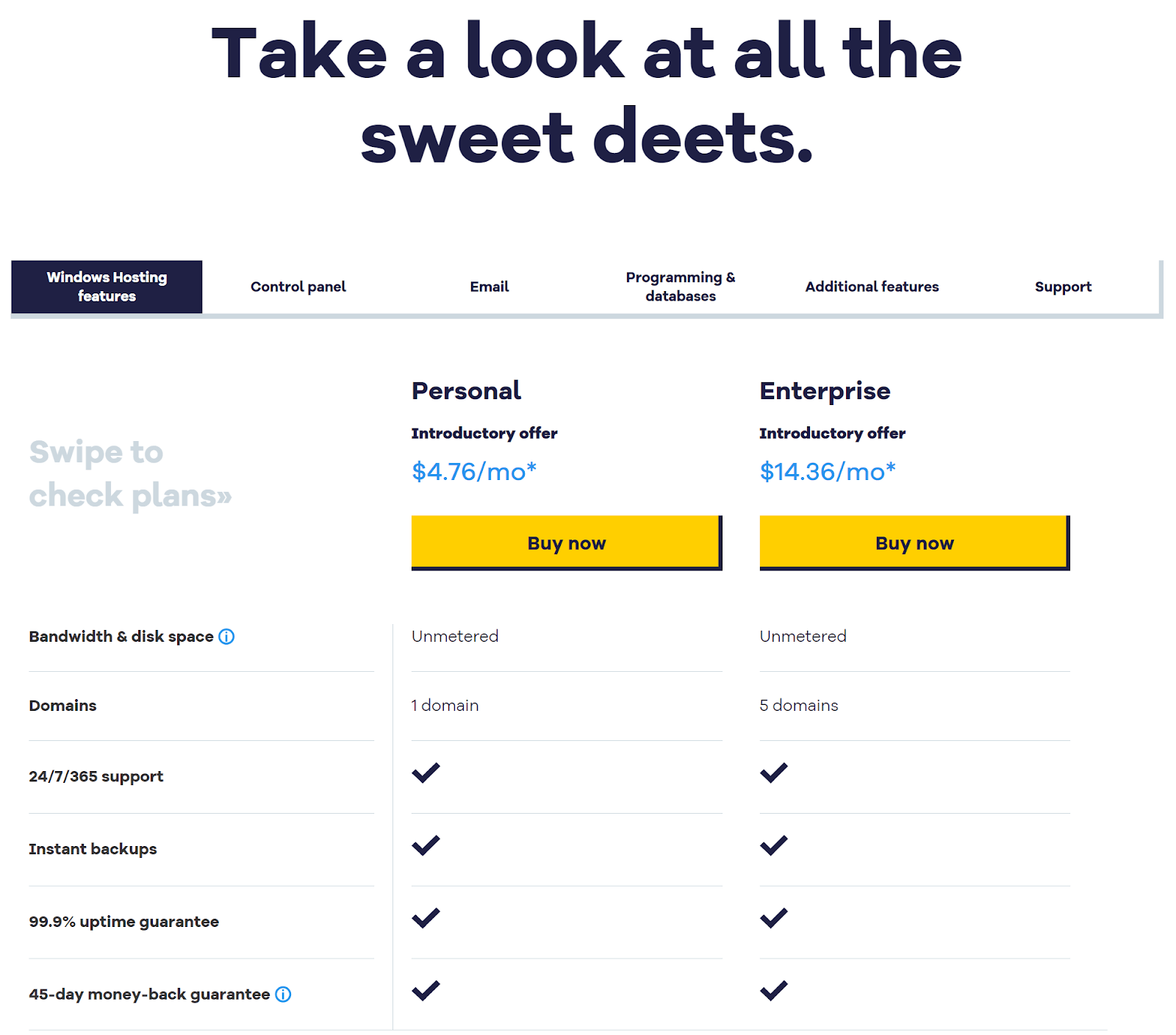 screenshot of HostGator Windows Hosting features