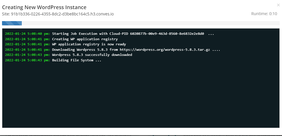 Screenshot of the creating process
