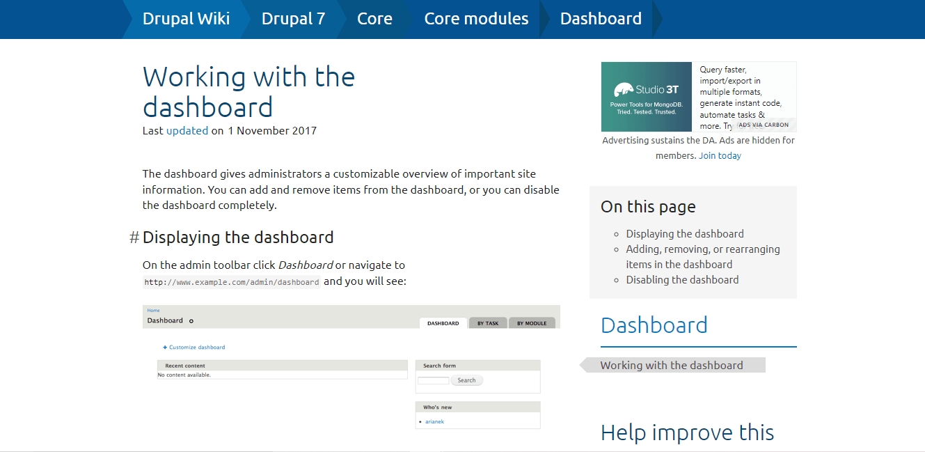 screenshot of Drupal Wiki page