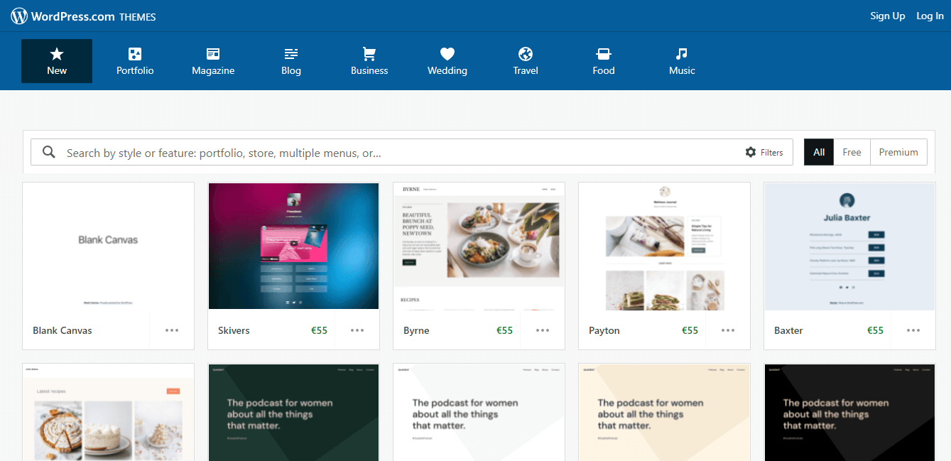 screenshot of WordPress THEMES page