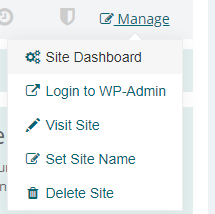 Screenshot of the Manage drop-down menu