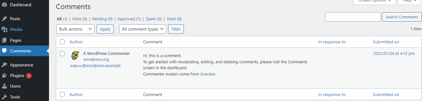 Screenshot of Comments tab