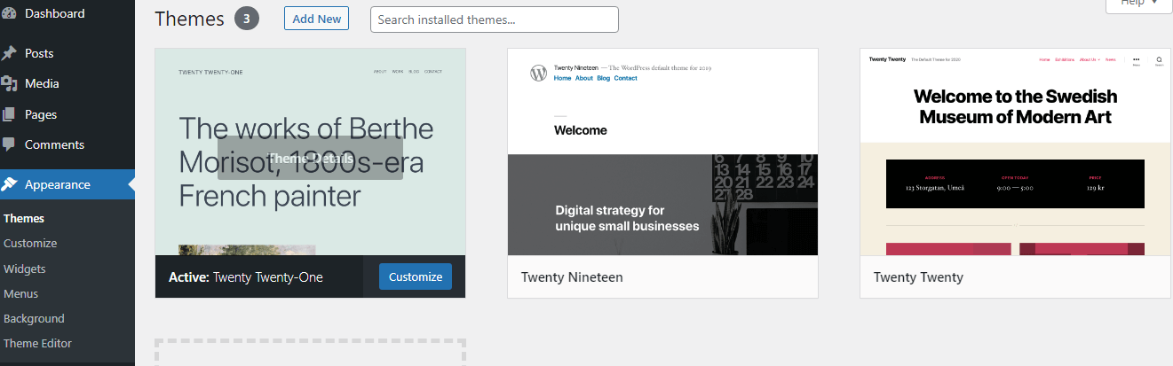 Screenshot of Appearance tab