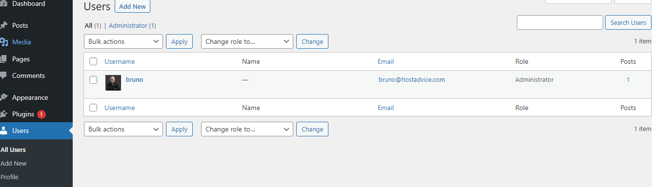 Screenshot of Users tab
