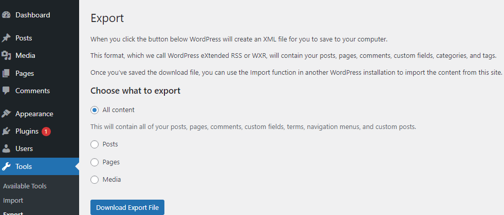 Screenshot of Tools tab