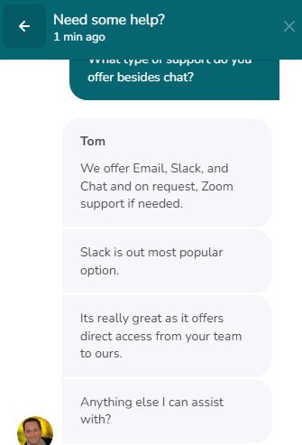 Screenshot of Live Chat conversation