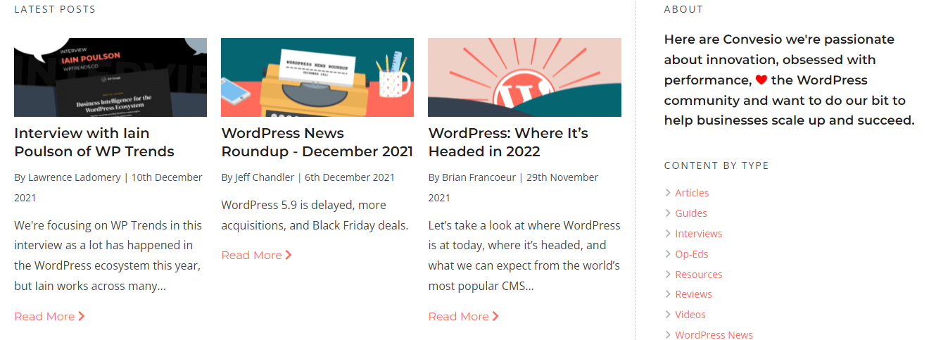Screenshot of the Convesio Latest Posts