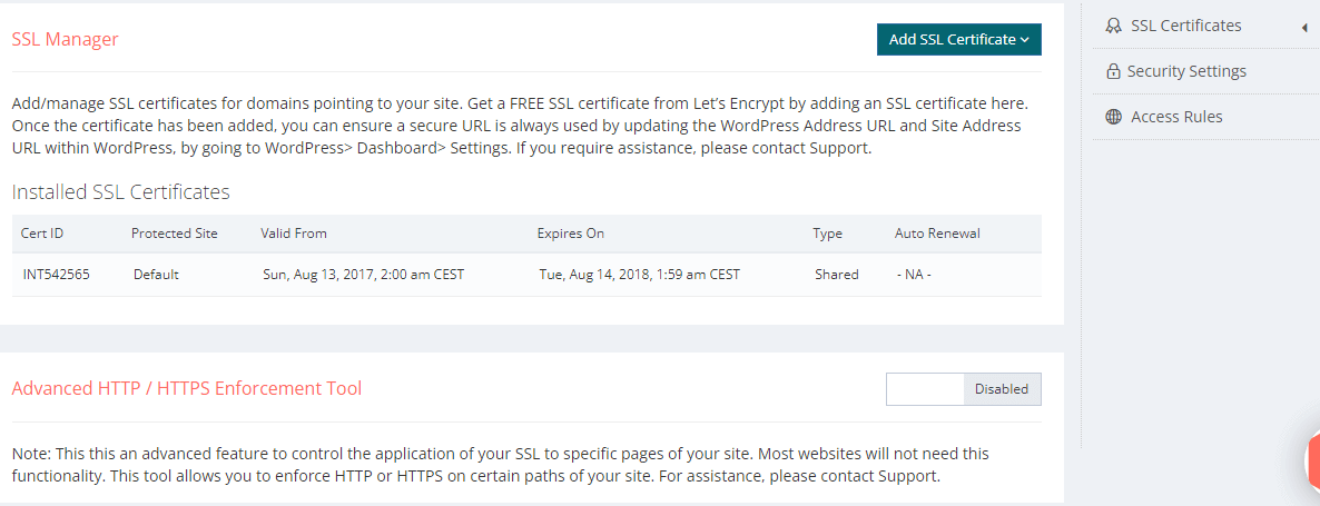 Screenshot of the Security tab