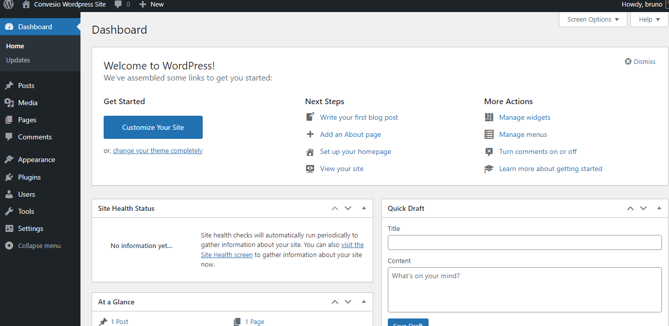 Screenshot of the WordPress Dashboard