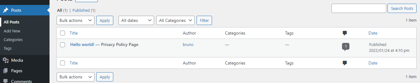 Screenshot of Posts tab