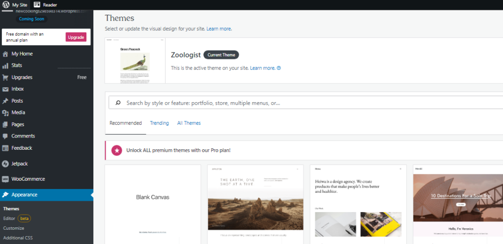Image demonstrating WordPress available themes.