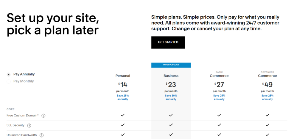 Squareprice's pricing plans.