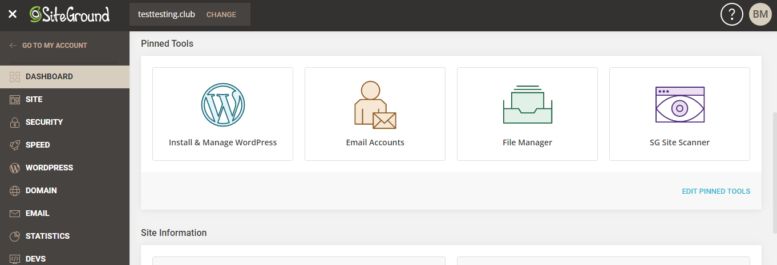 screenshot of SiteGround WordPress