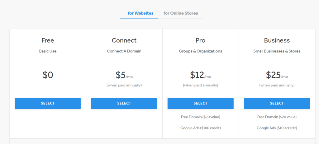 Weebly’s Website plans.