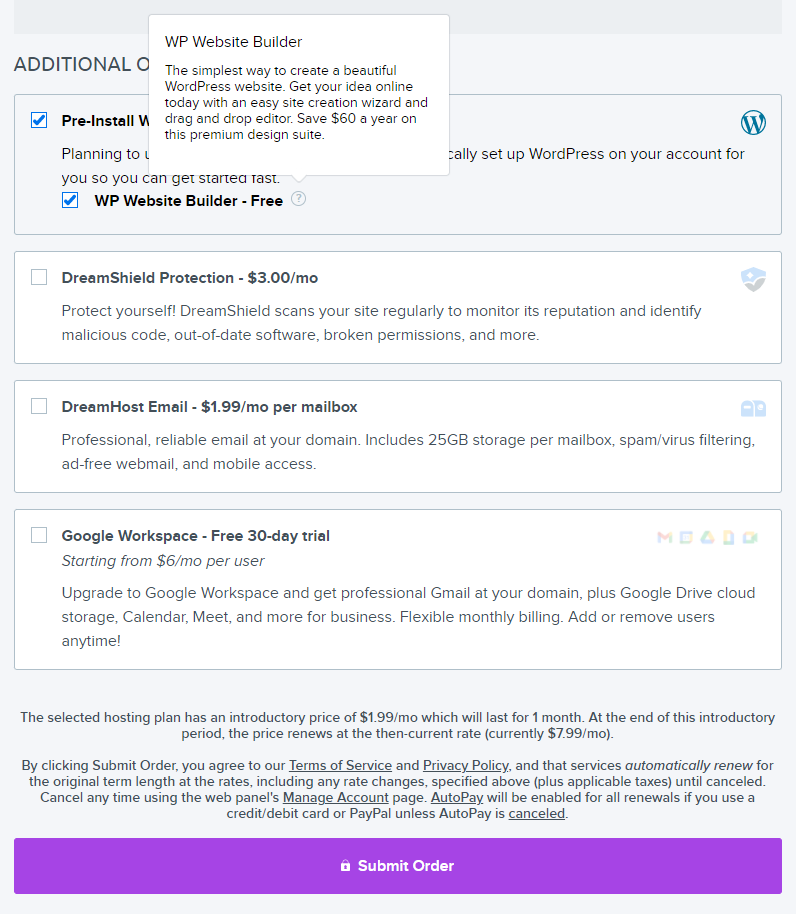 DreamHost Website Builder Planlarına Başlarken