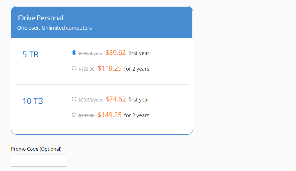 A photo that shows the pricing plans that you can choose from and the box where you can type in your promo code.
