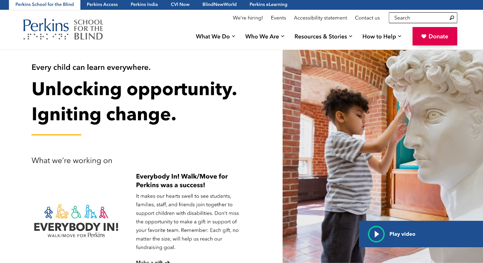 Screenshot from the Perkins School for the Blind