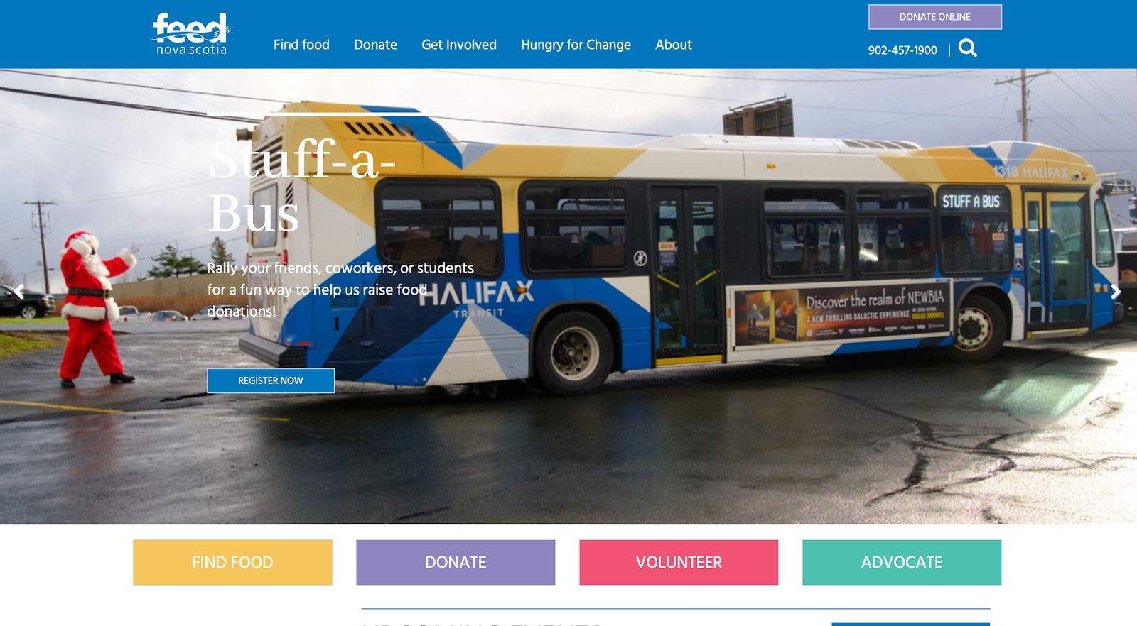 Screenshot from Feed Nova Scotia website shows a city bus with Santa walking behind it