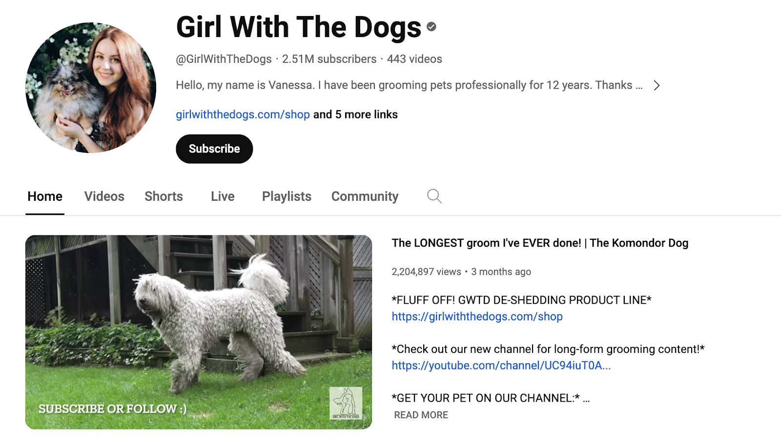 Screenshot from @Girlwiththedogs YouTube channel.