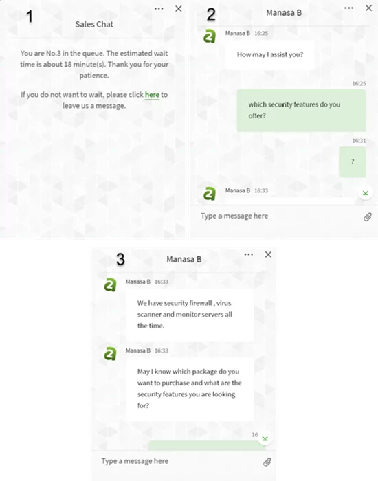 A2 Hosting Customer Support Chat Screenshot