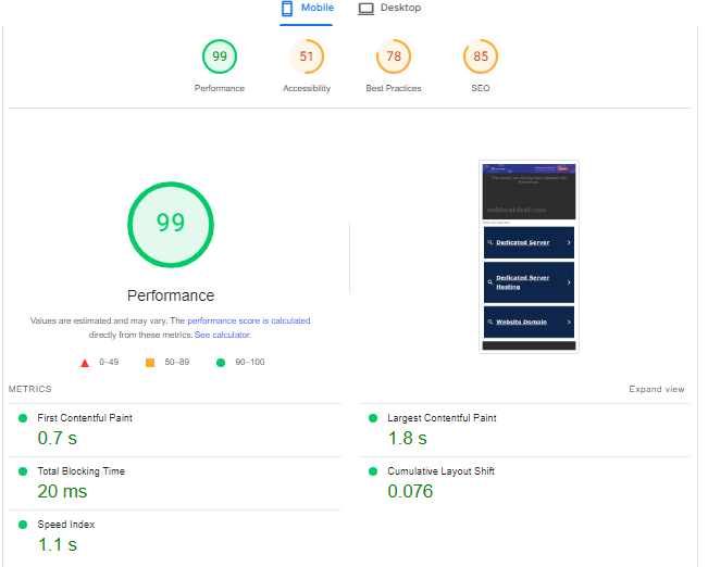 Screenshot of SpeedTest Performance