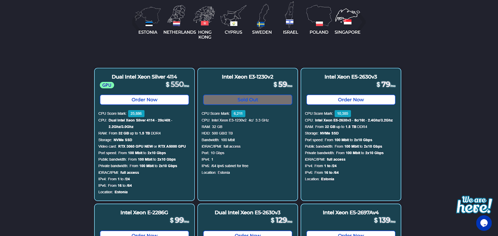 Screenshot of hosting plans