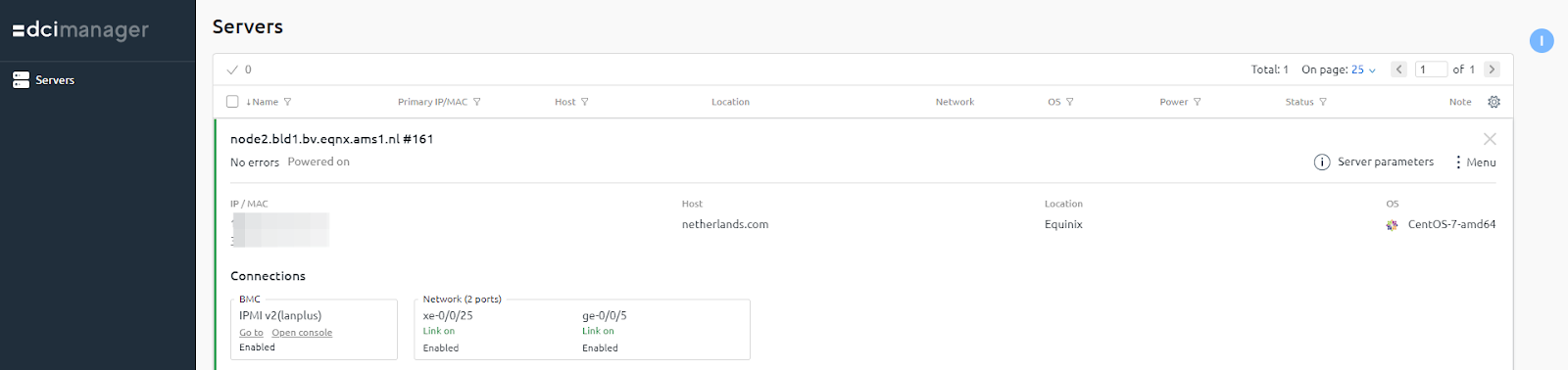 Screenshot of options to access the server