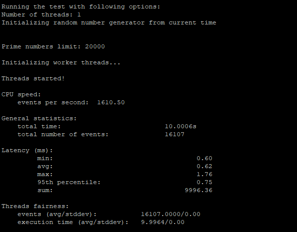 screenshot of Sysbench CPU Test result