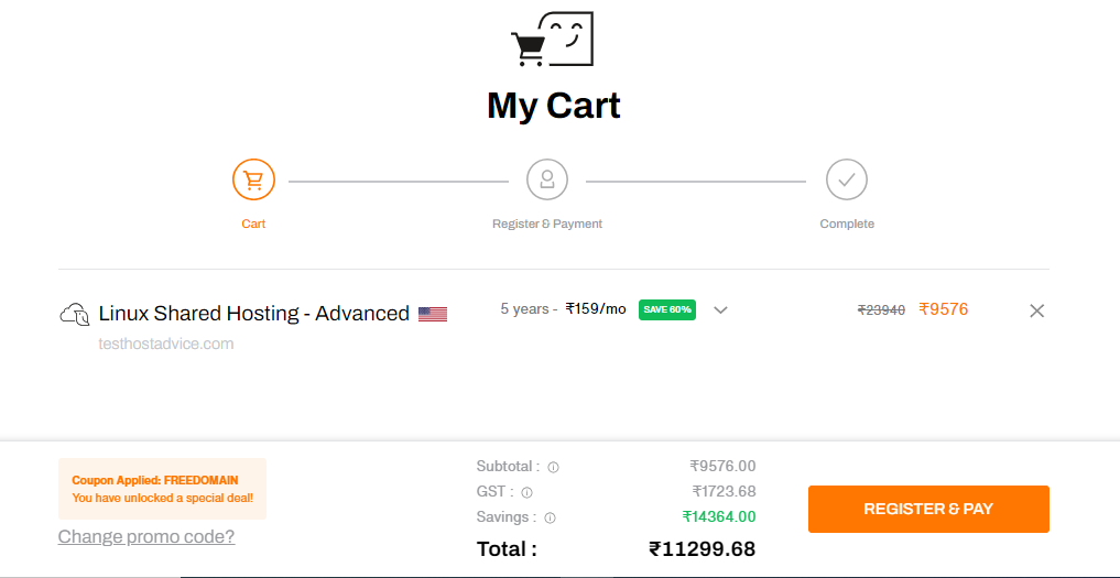 screenshot of the Cart