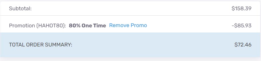 screenshot of the total price after using a coupon