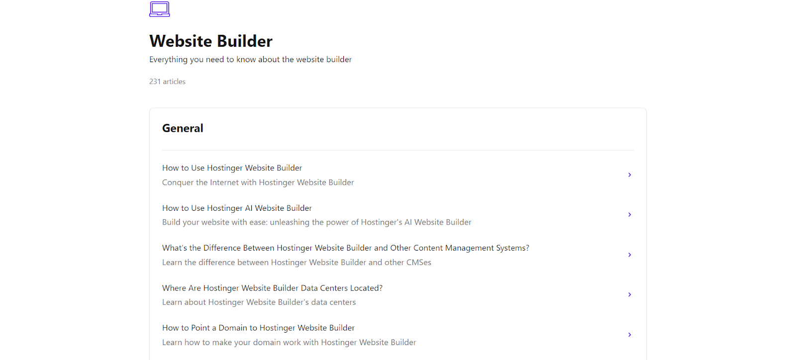 screenshot of the Hostinger's help center