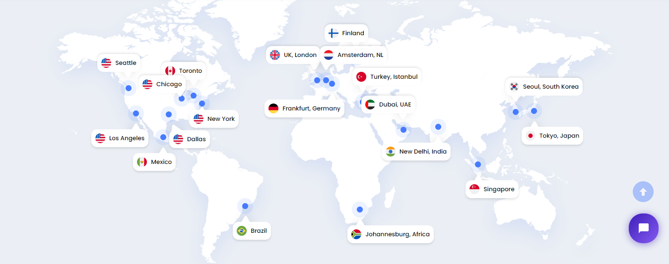 captura de pantalla de las ubicaciones de servidores de UltaHost