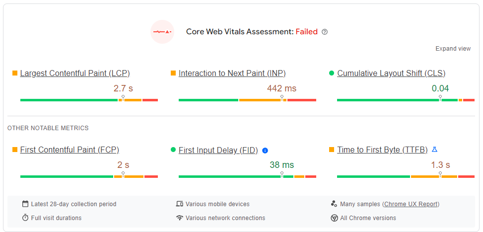 screenshot of Google PageSpeed Insights result