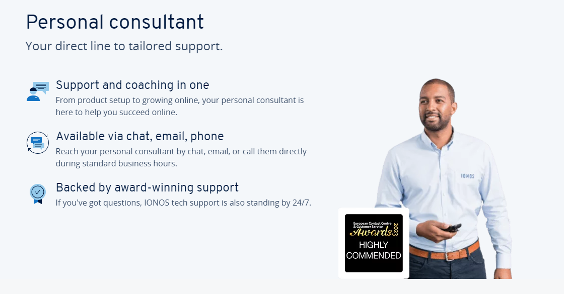 screenshot of the IONOS support page