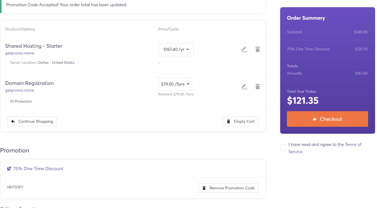 screenshot of the Promotion tab
