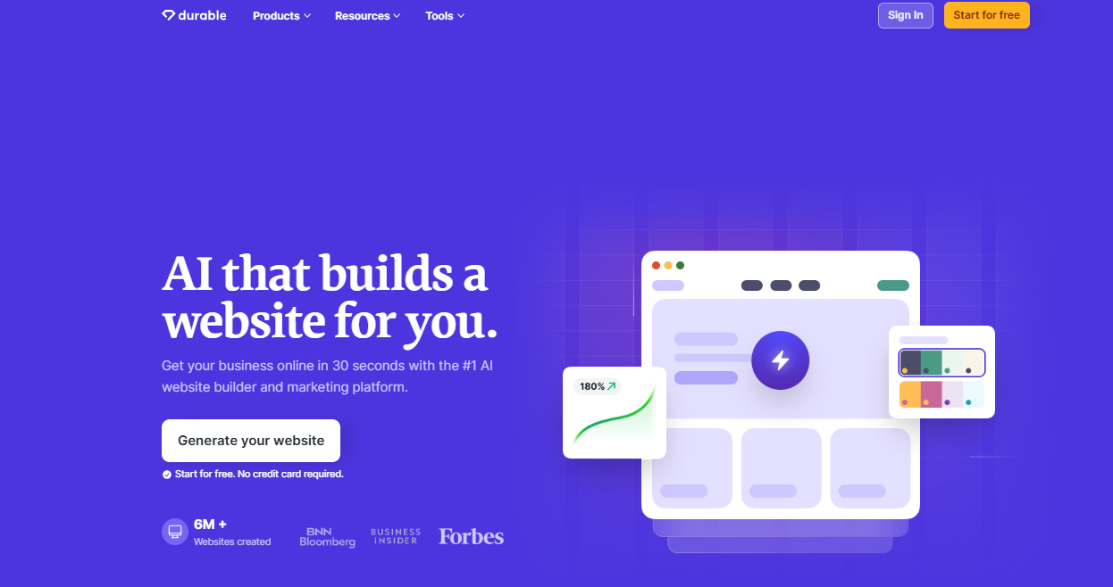 screenshot of Durable homepage