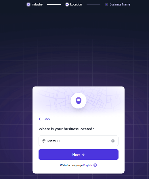 screenshot of business location choosing