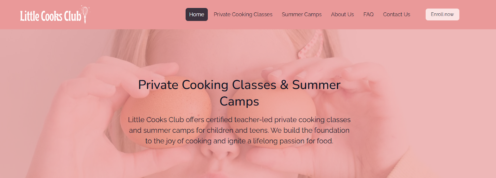 screenshot of Little Cooks Club website