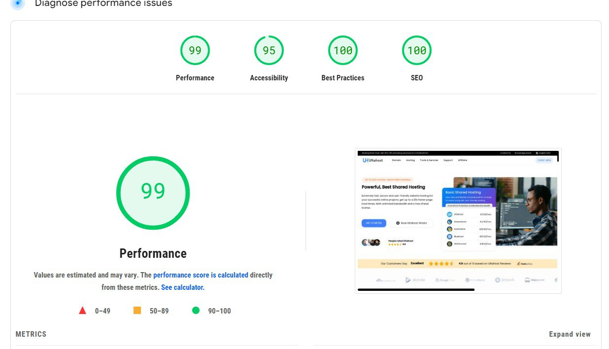 screenshot of the Google Pagespeed test